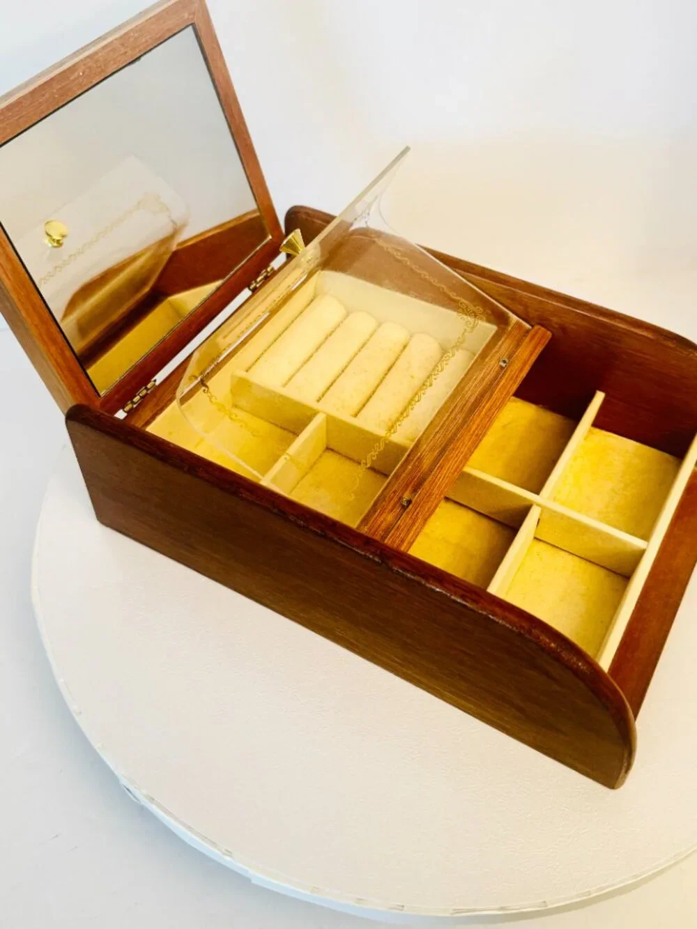 MCM London Leather Wooden Jewelry Box 9.5 Valet Case Inlaid Divided Storage